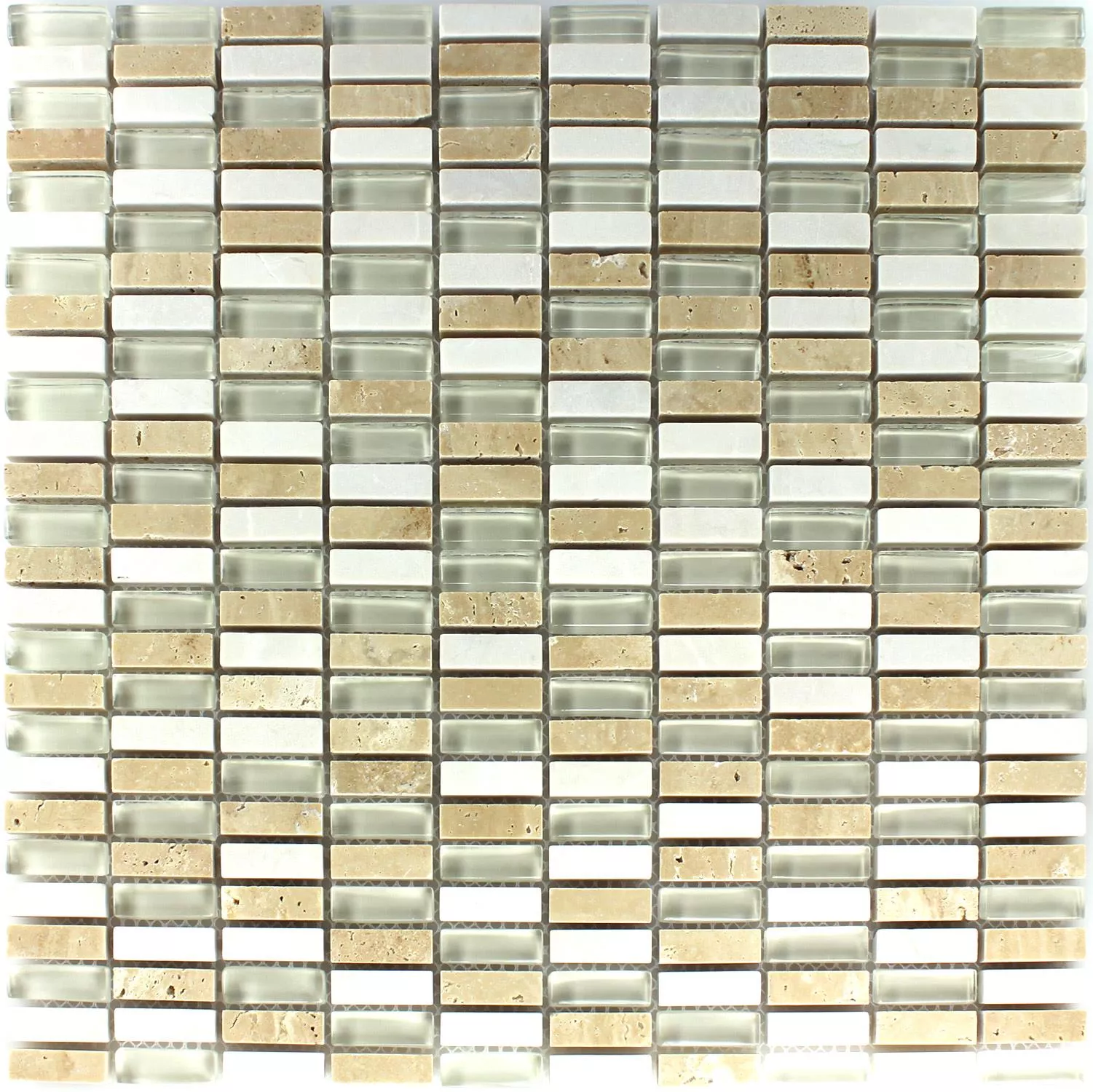 Azulejo Mosaico Vidro Mármore Bege Mix 10x30x8mm