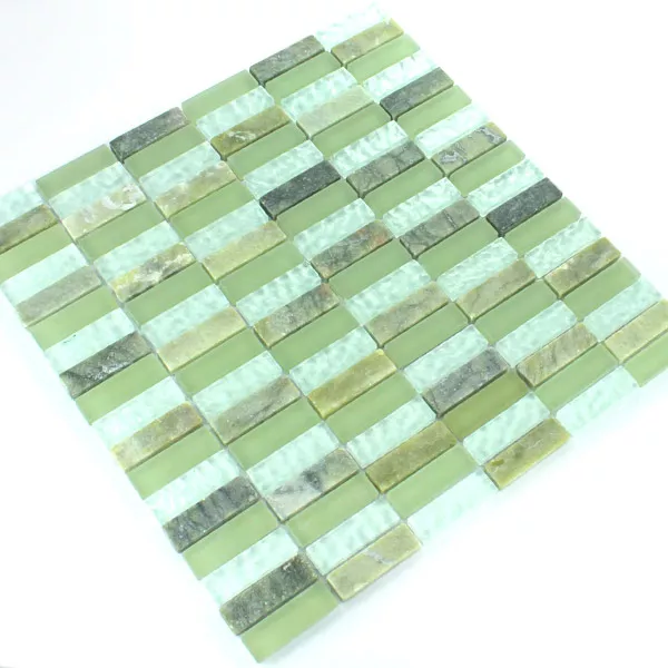 Mosaic Tiles Glass Marble 15x48x8mm Green Mix Sticks