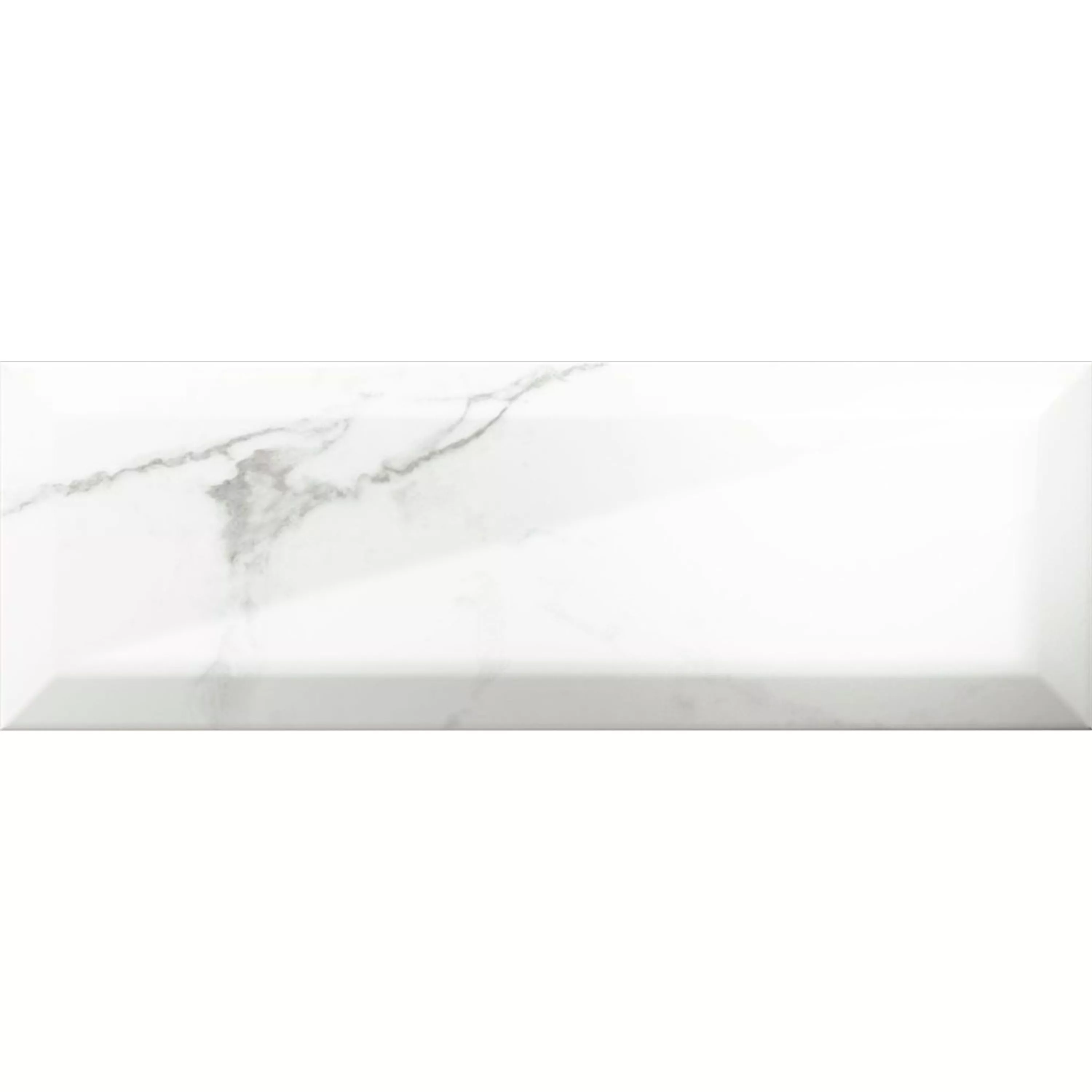 Metro Wandfliesen Girona Marmoroptik Facette Weiß Glänzend 10x30cm