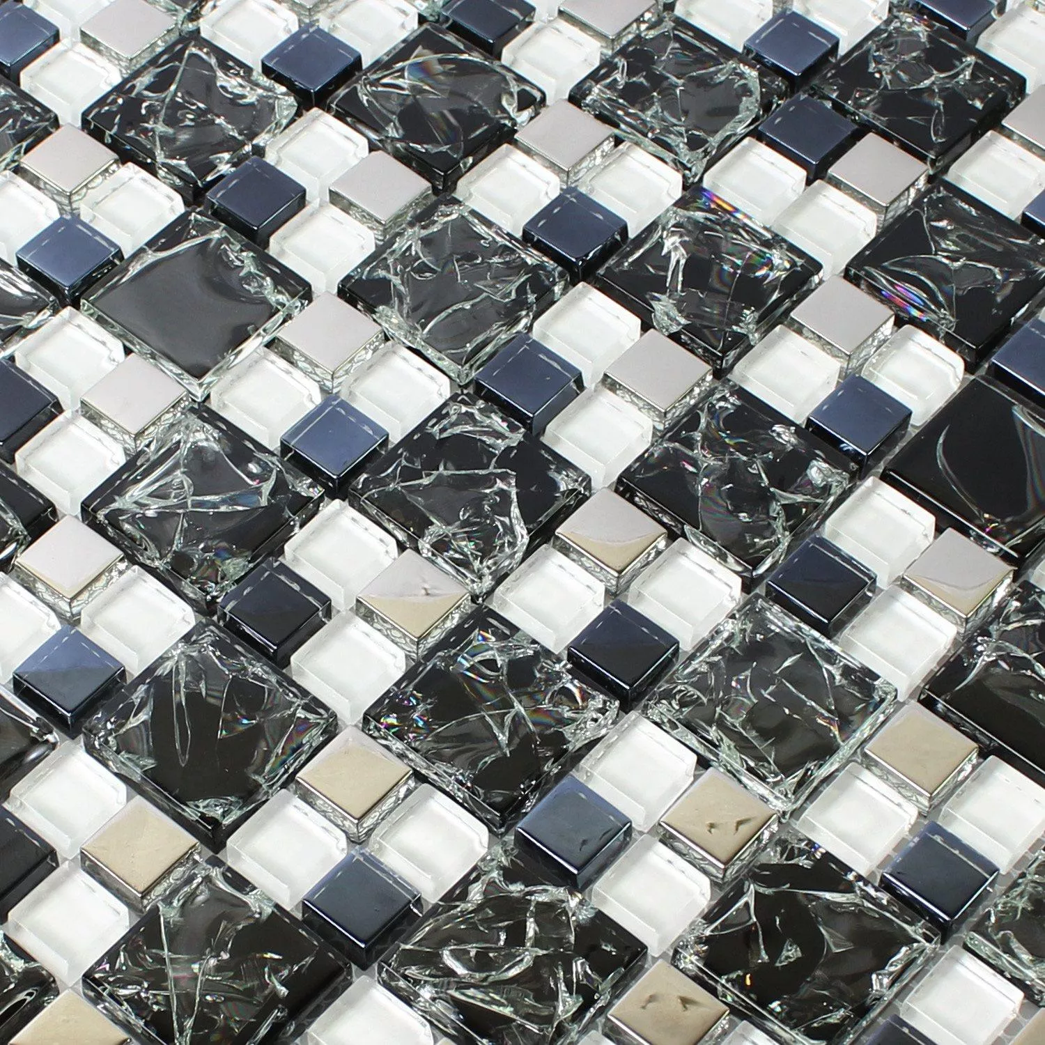Azulejo Mosaico Vidro Aço Inoxidável Preto Prata Quebrado