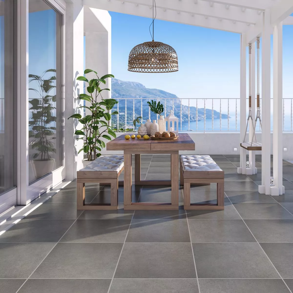 Terrace Tiles Porcelain Stoneware Panama Beton Optic Dark Grey 60x60x2 cm