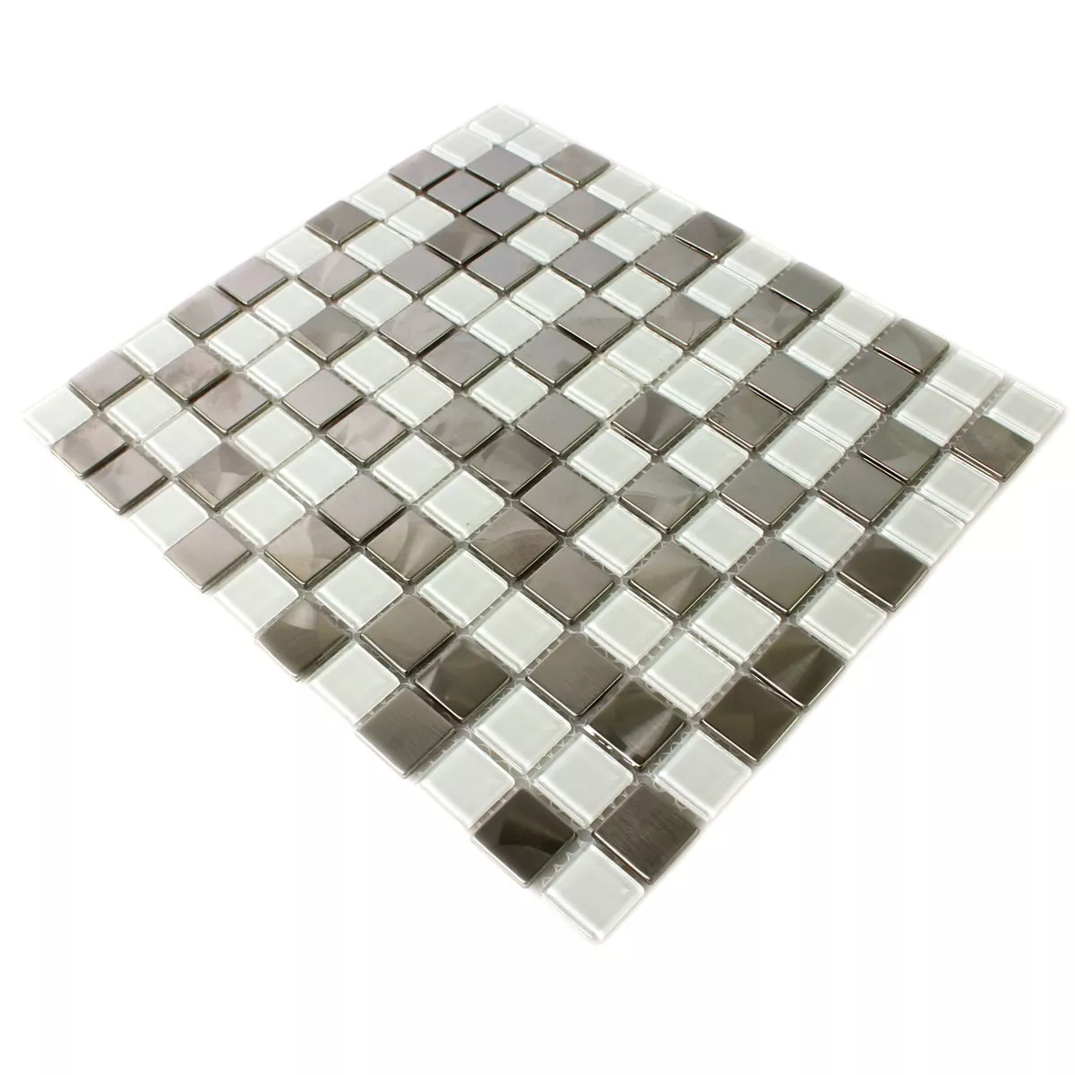 Padrão de Azulejo Mosaico Aço Inoxidável Vidro Branco Prata Mix