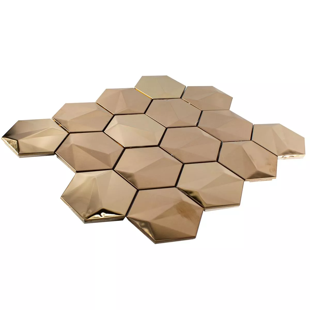 Rozsdamentes Acél Mozaik Csempe Durango Hatszög 3D Réz