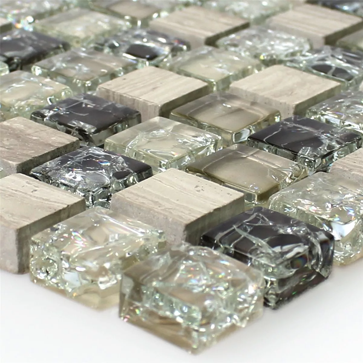 Sample Mosaic Tiles Glass Natural Stone Broken Green Grey