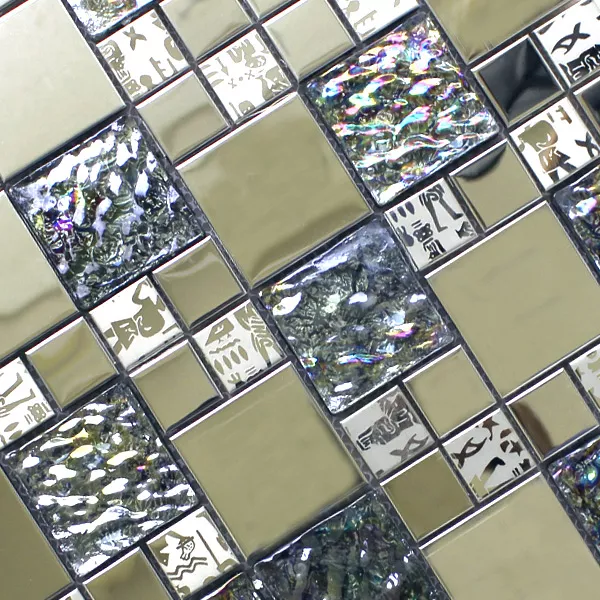 Azulejo Mosaico Vidro Aço Inoxidável Metal Agypt Prata