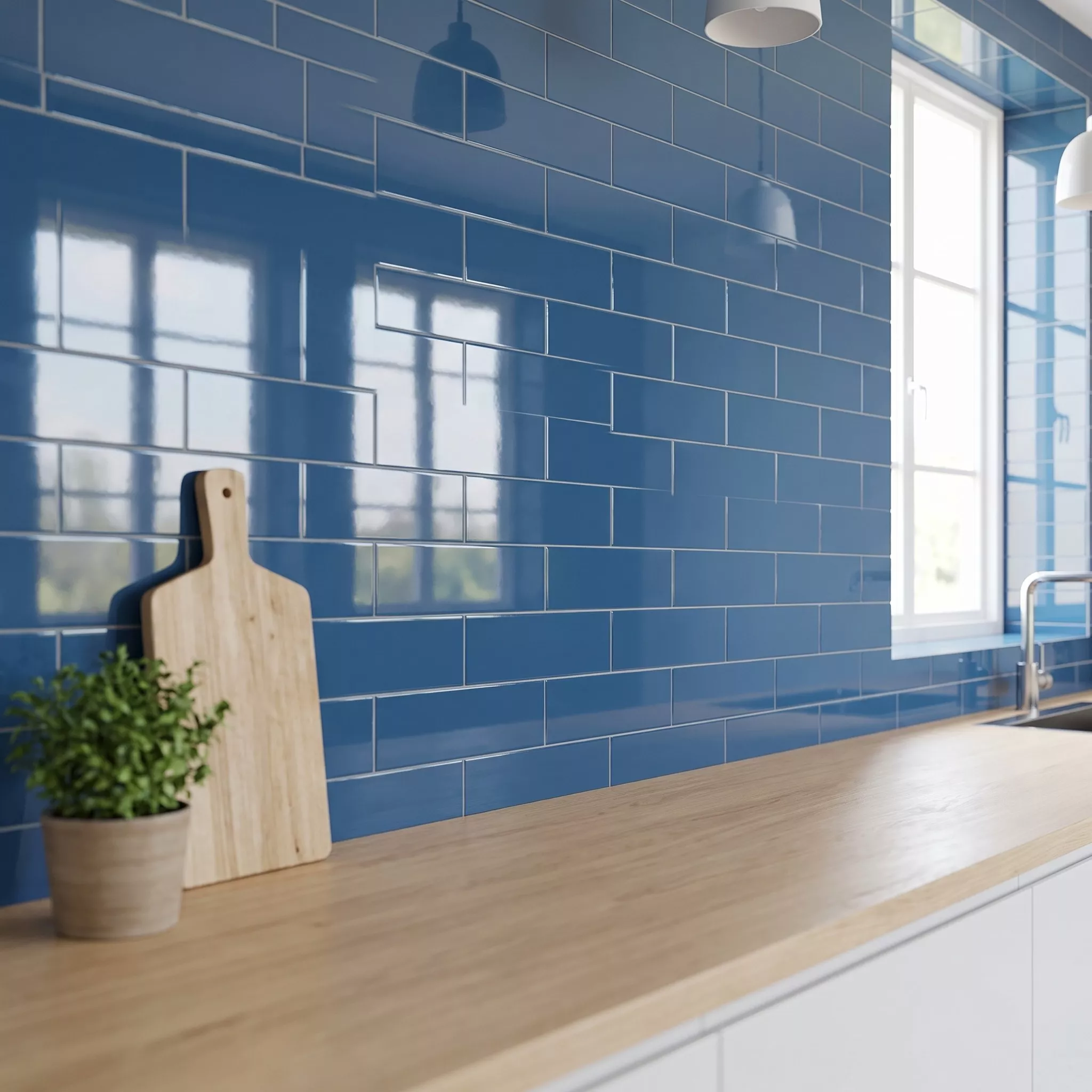 Metro tile Blue Glossy 10x30 cm Without Facet Candy Zafiro