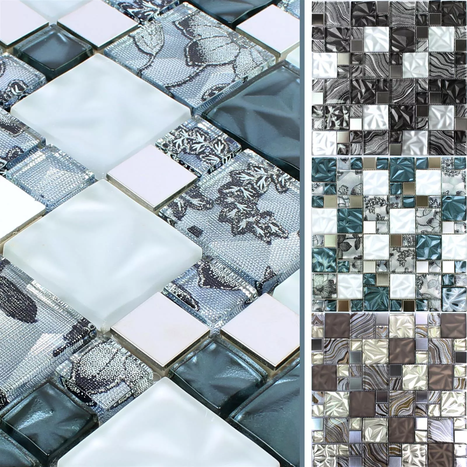 Glas Metall Stainless Steel Mosaic Tiles Zadar Grey Blue