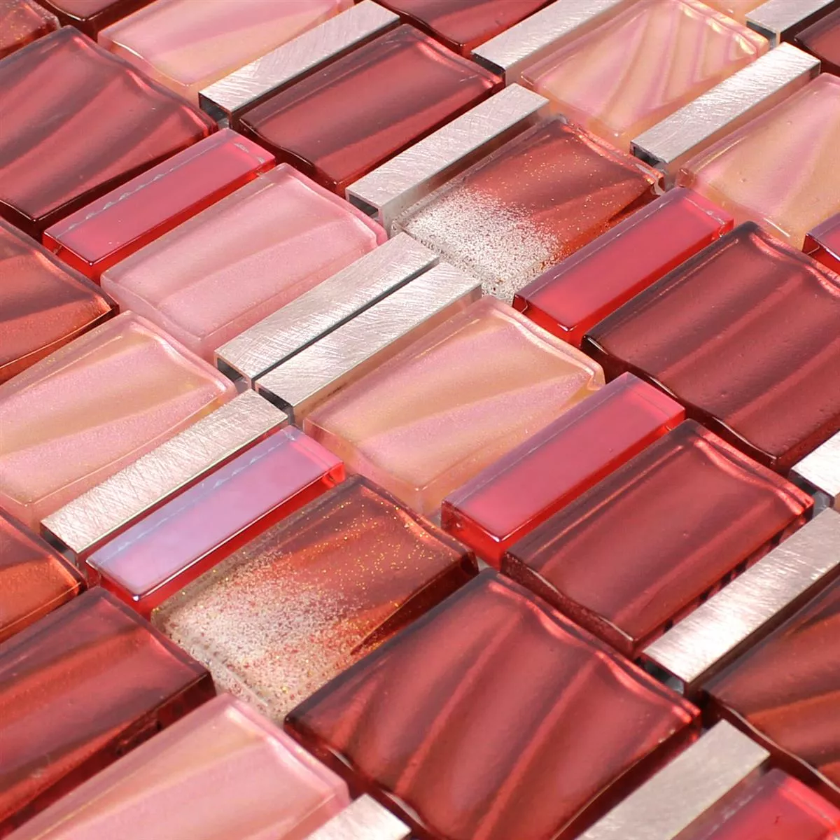 Mosaic Tiles Glass Aluminium Red Copper Mix