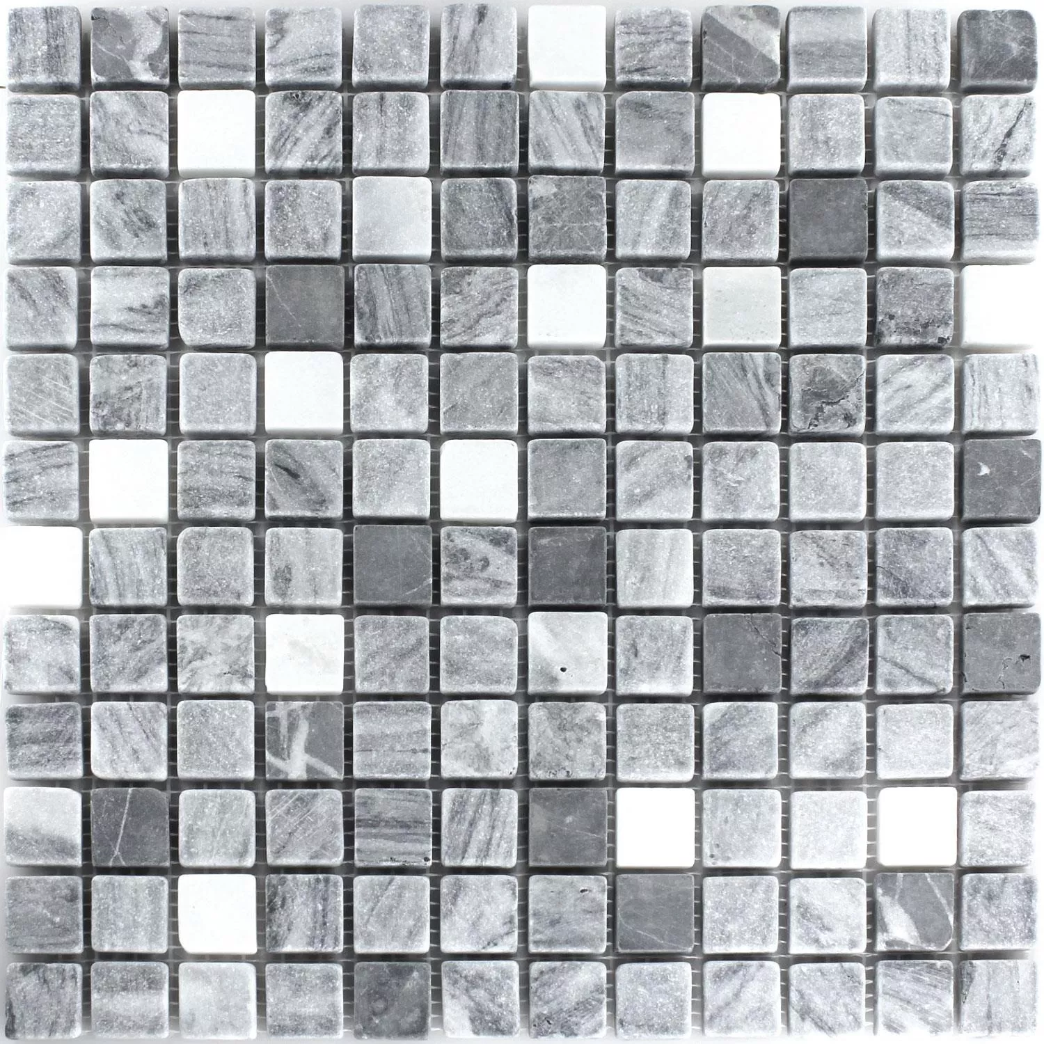 Mosaik Marmor Svart Grå 23x23x7mm