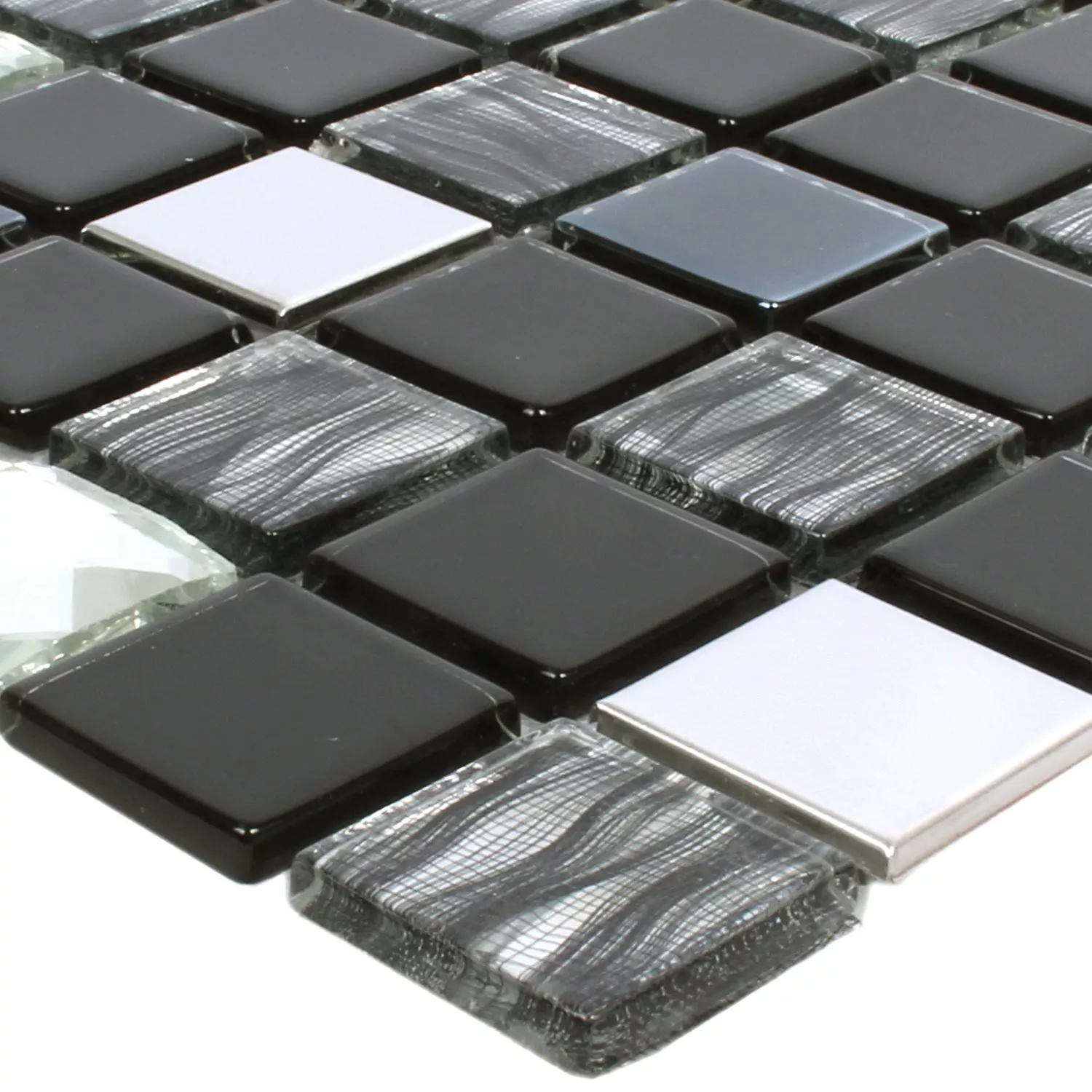 Mosaik Malaya Svart Silver Quadrat