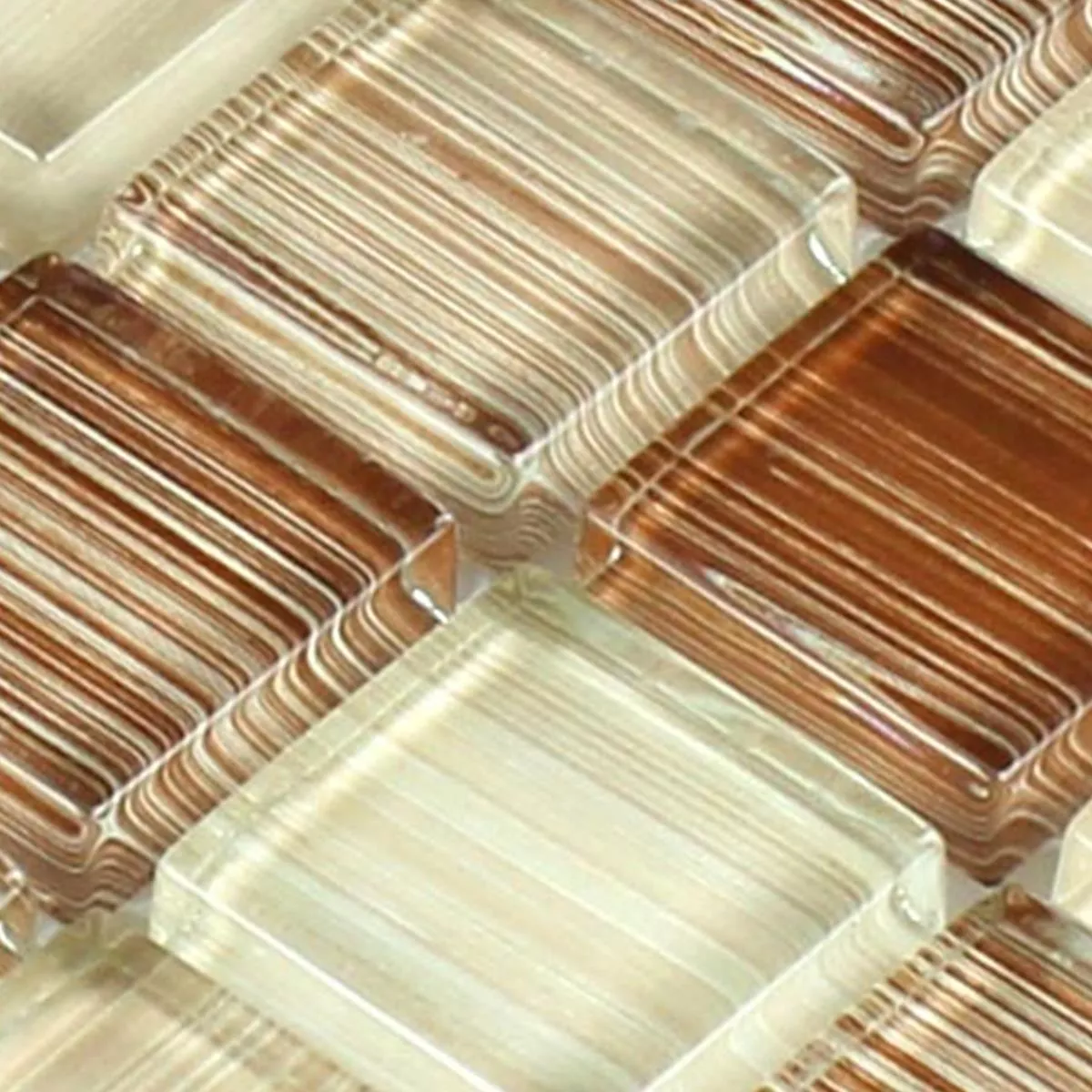 Sample Mosaic Tiles Glass Brown Beige Striped