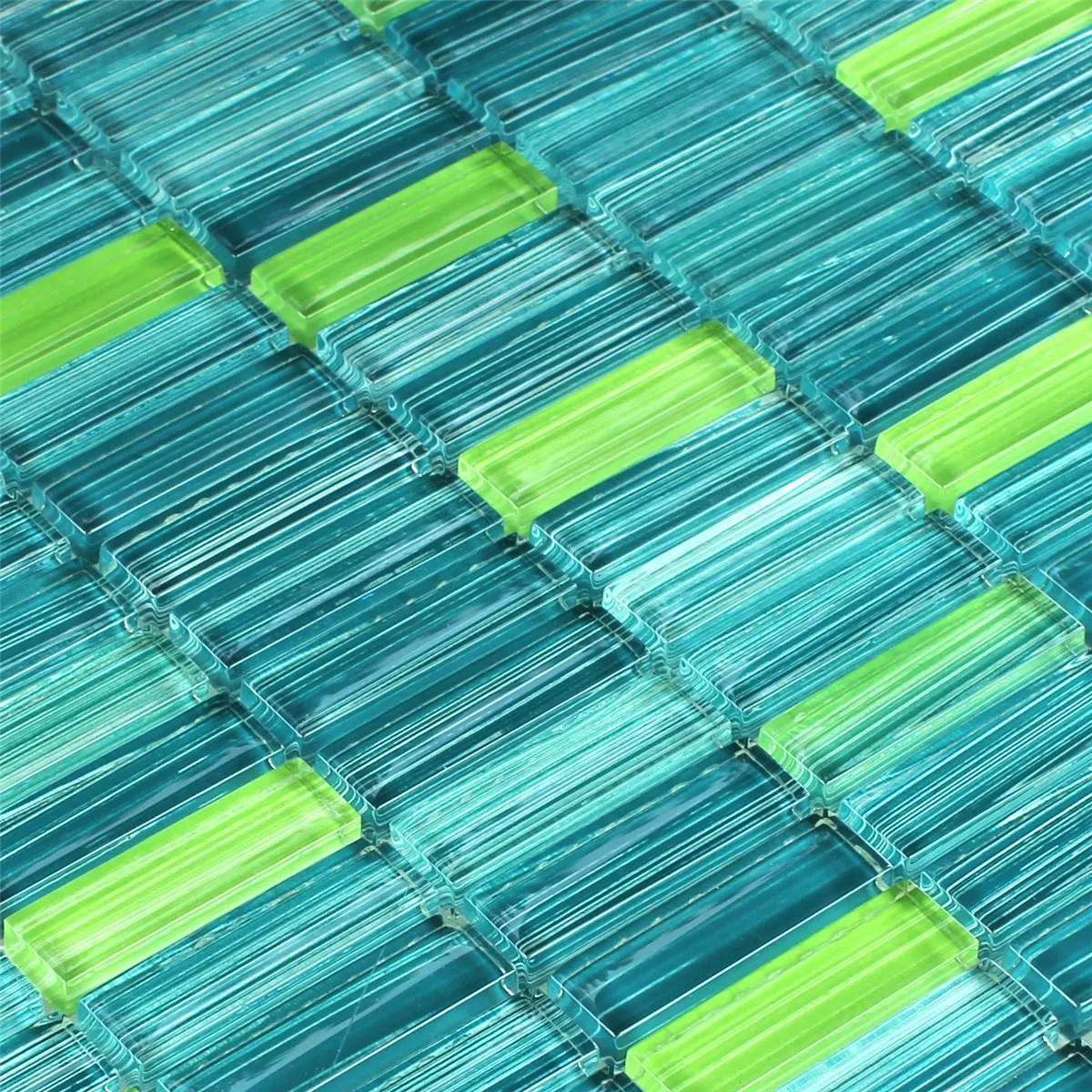 Sample Mosaic Tiles Glass Green Mix Striped