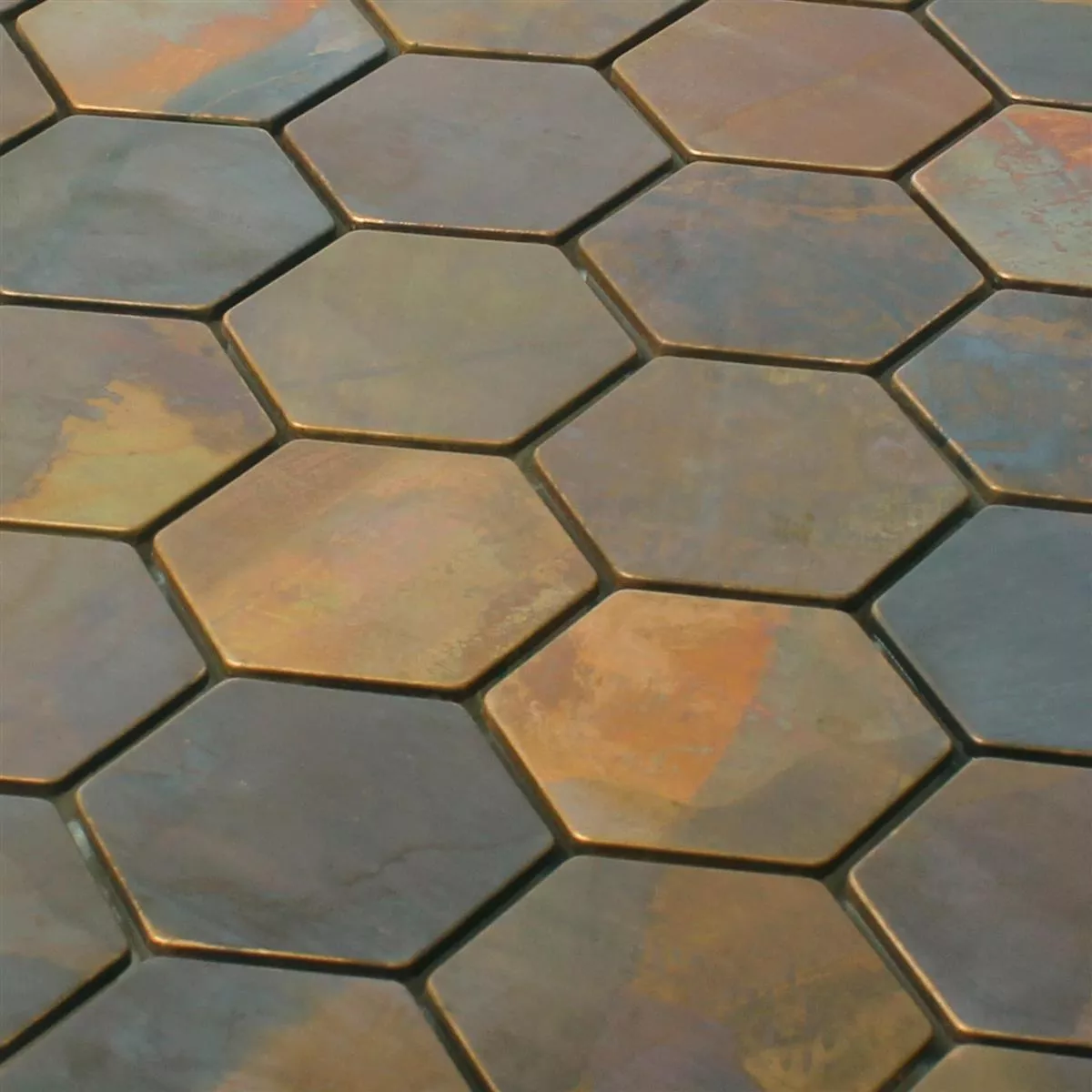 Padrão de Azulejo Mosaico Cobre Merkur Hexágono Marrom 