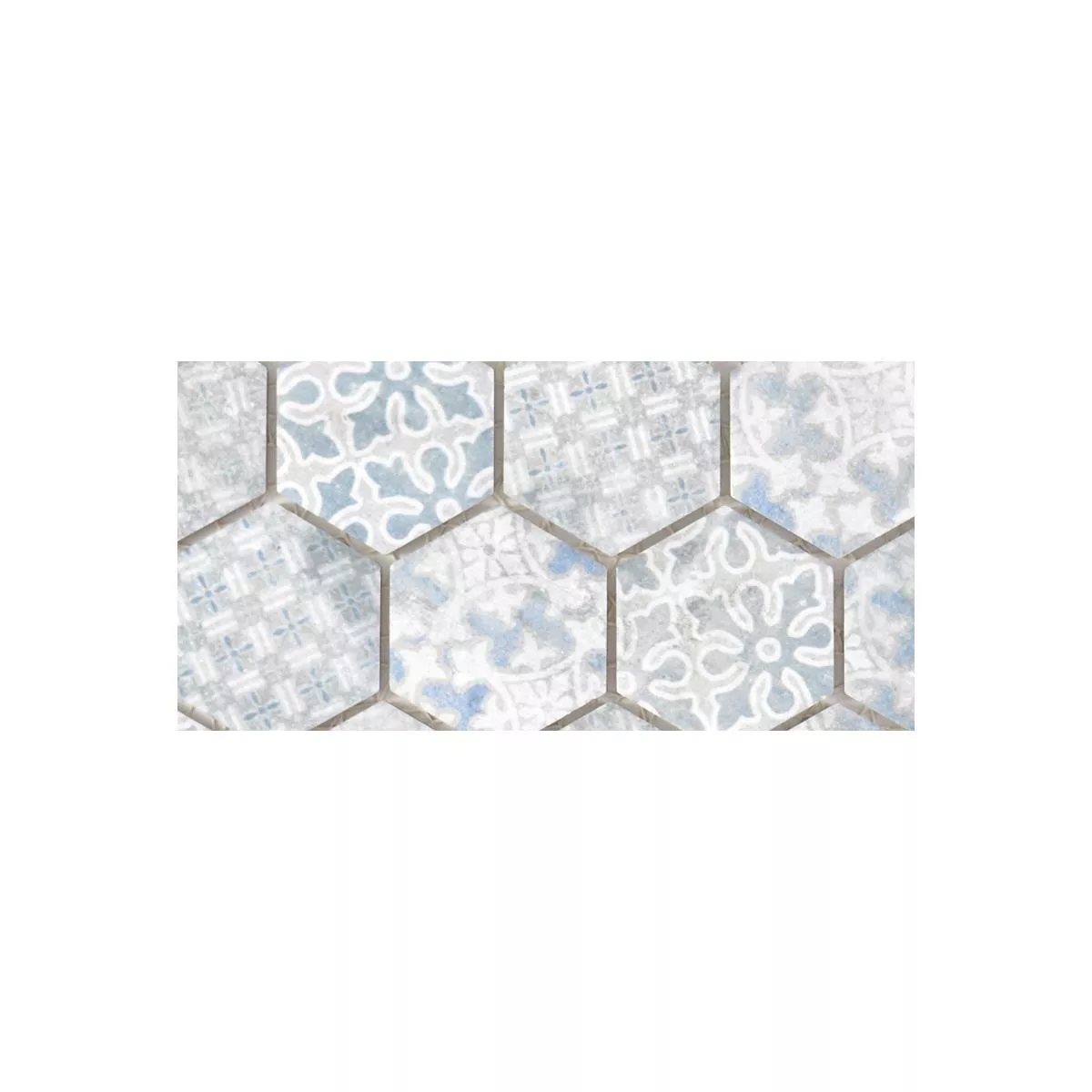 Campione Ceramica Mosaico Retro Piastrelle Lawinia Esagono Blu