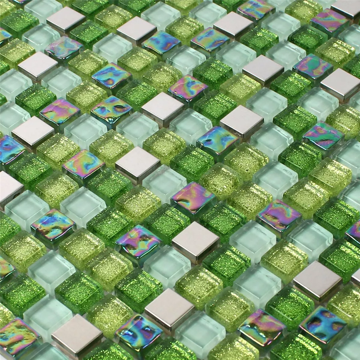 Mosaikfliesen Glas Edelstahl Grün Mix