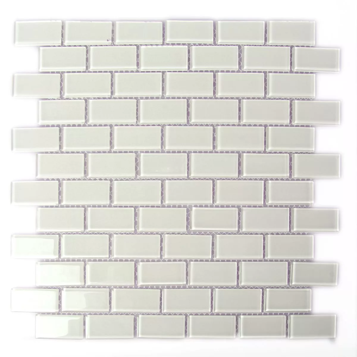 Azulejo Mosaico Vidro Brick Branco Brilhante 25x50x4mm