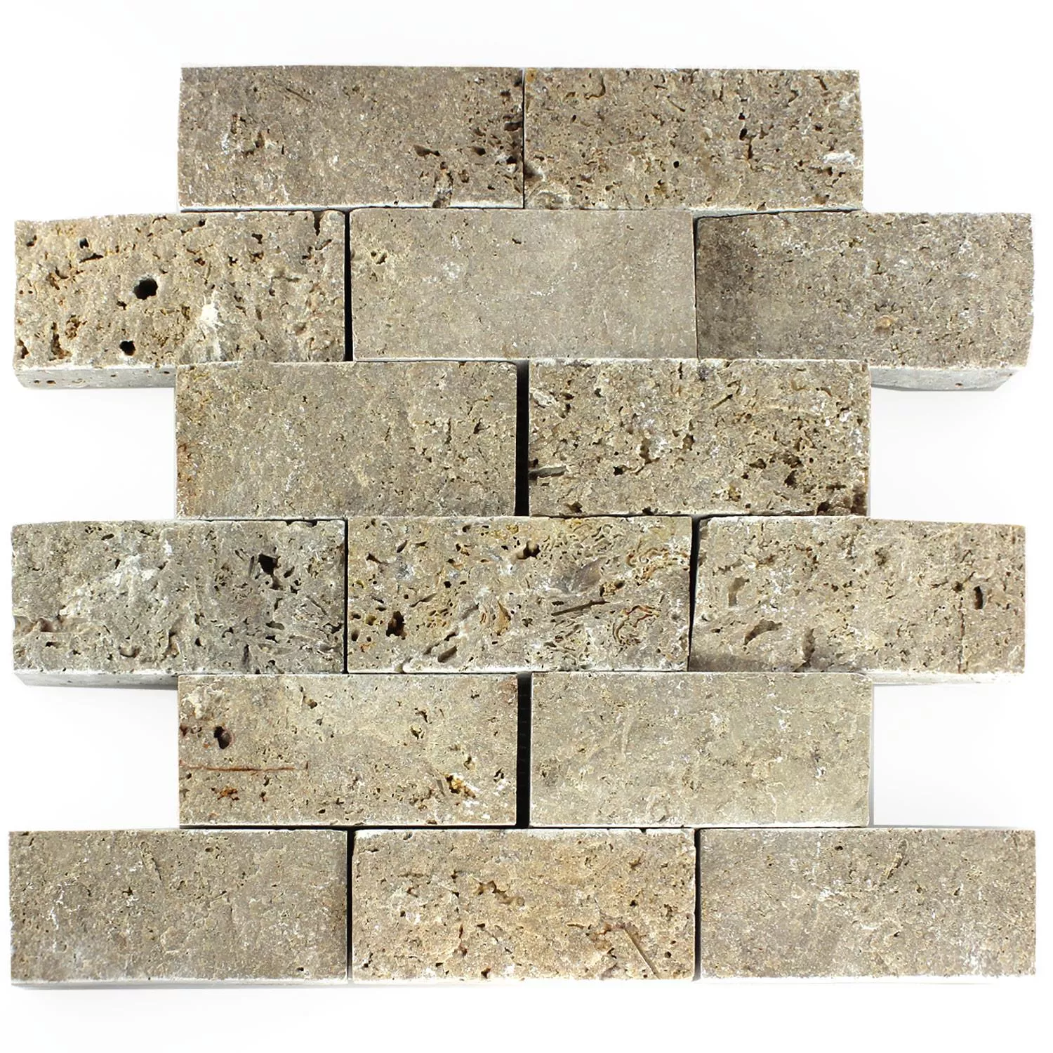 Mosaikfliesen Naturstein 3D Sumba Noce Brick
