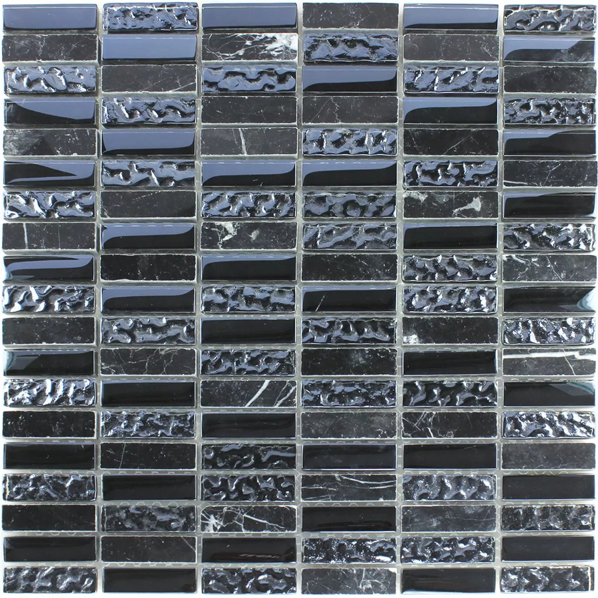 Mosaico Vetro Marmo Nero Scanalata 15x50x8mm