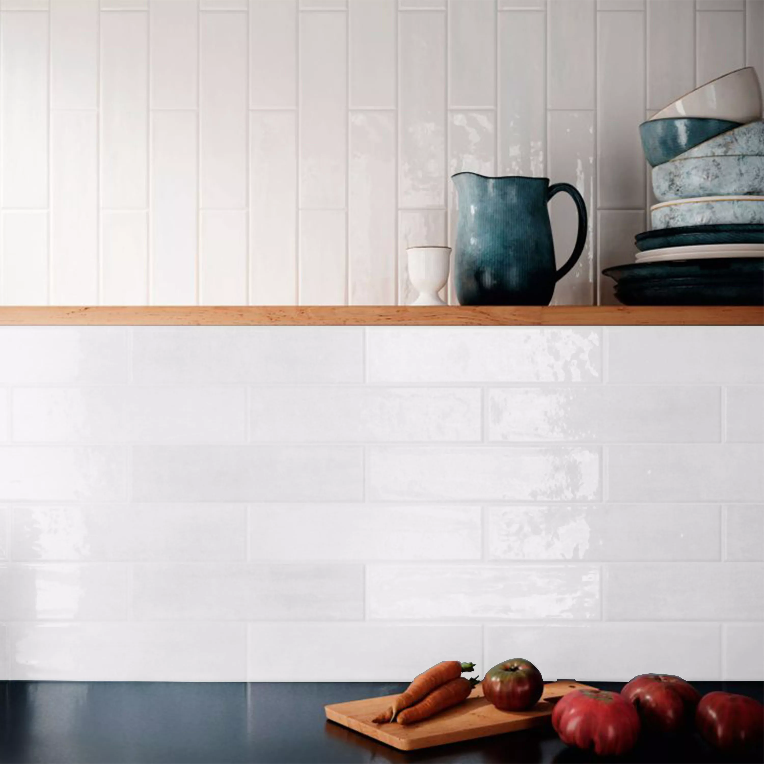 Wall Tiles Tropea Glossy Waved Blanc 7,5x30cm