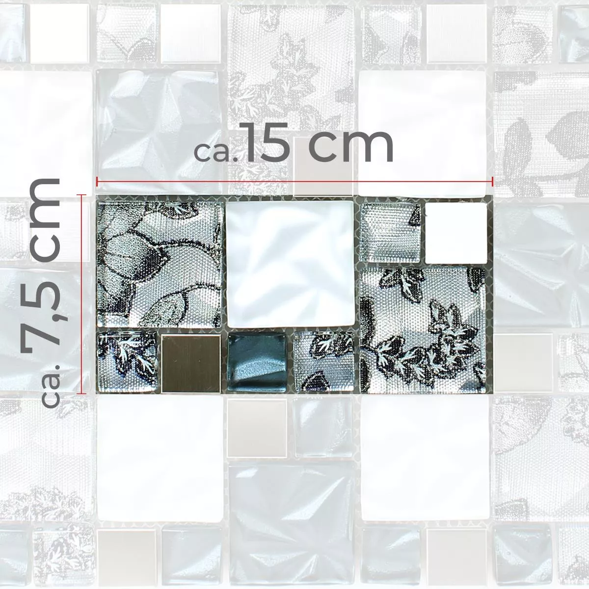 Sample Glas Metall Stainless Steel Mosaic Tiles Zadar Grey Blue