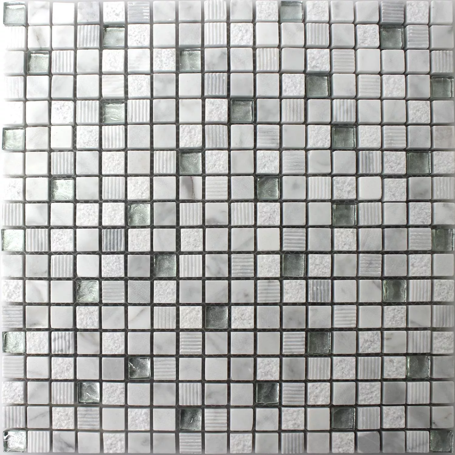 Muster von Mosaikfliesen Glas Naturstein Yukon Weiss