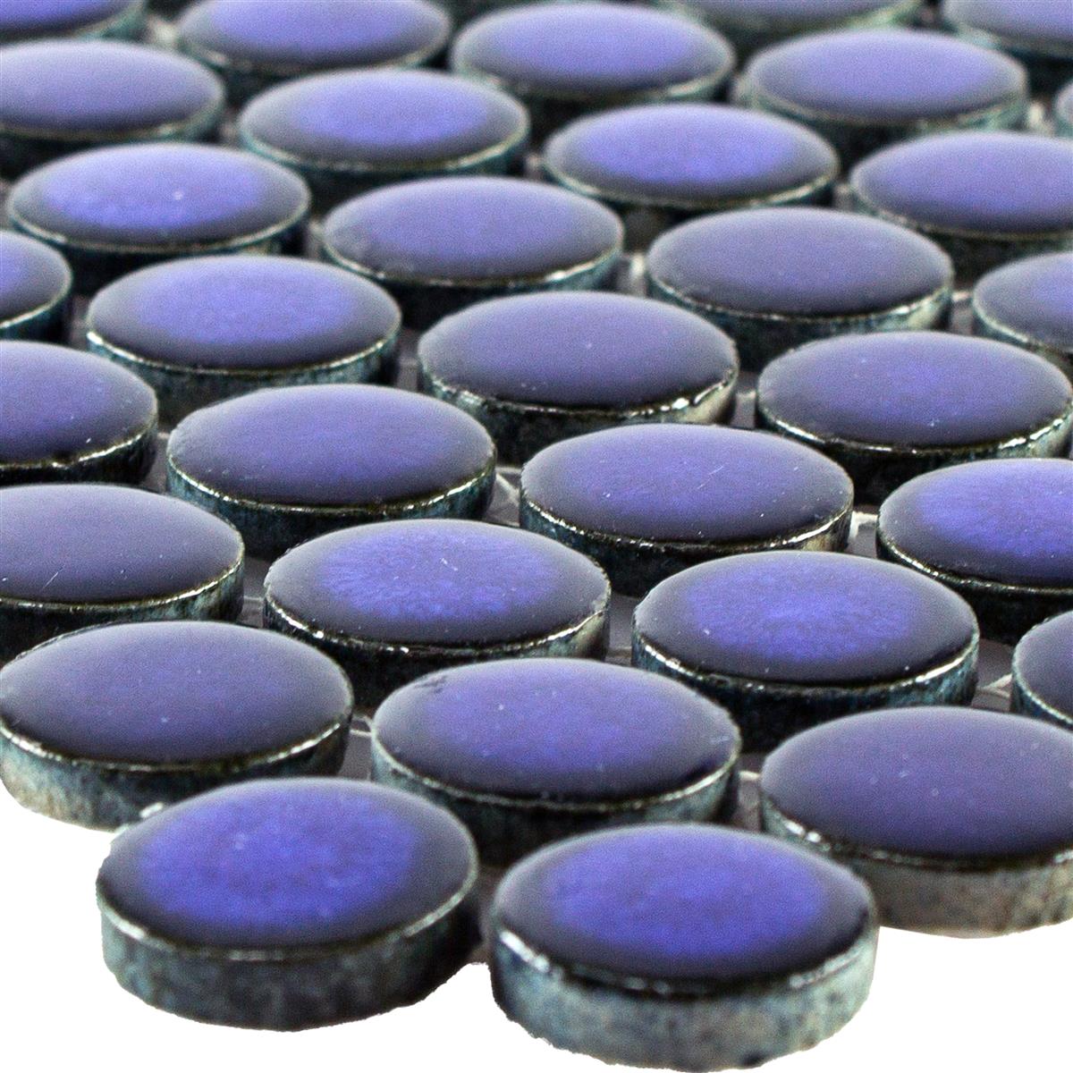 Ceramic Mosaic Tiles Joplin Button Round Blue