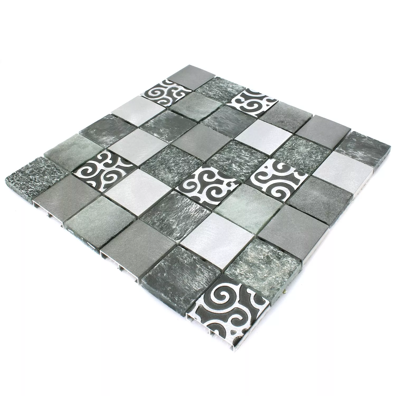 Sample Mosaic Tiles Glass Natural Stone Aluminium Valdivia Grey