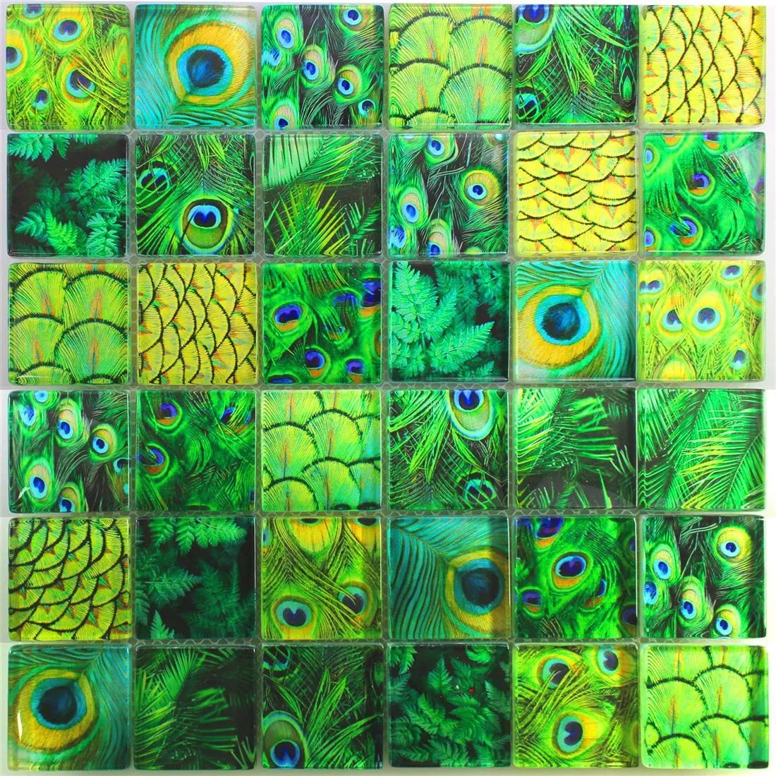 Próbka Mozaika Szklana Płytki Peafowl Zielony