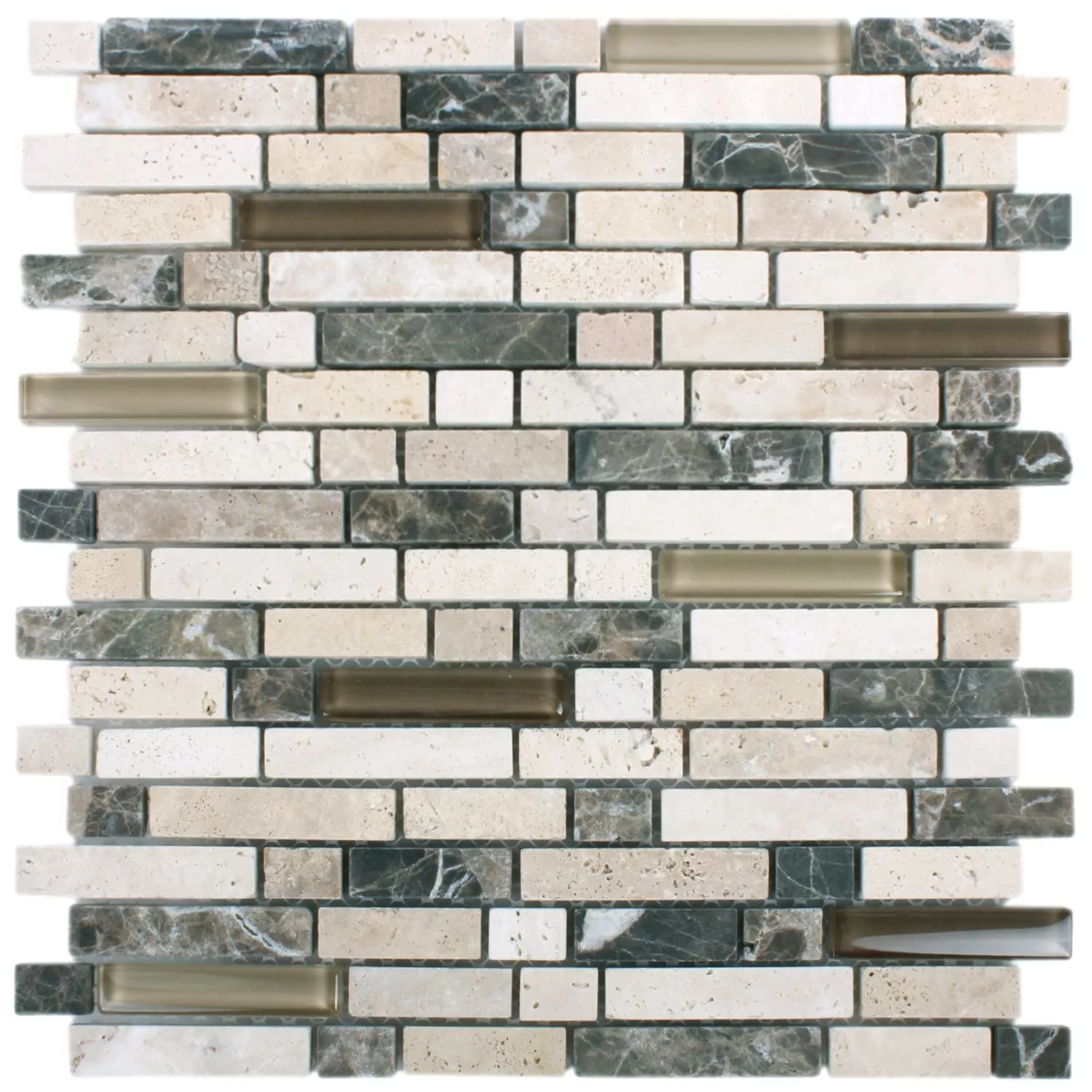Sample Mosaic Tiles Milos Glass Natural Stone Mix Brown Beige Pattern