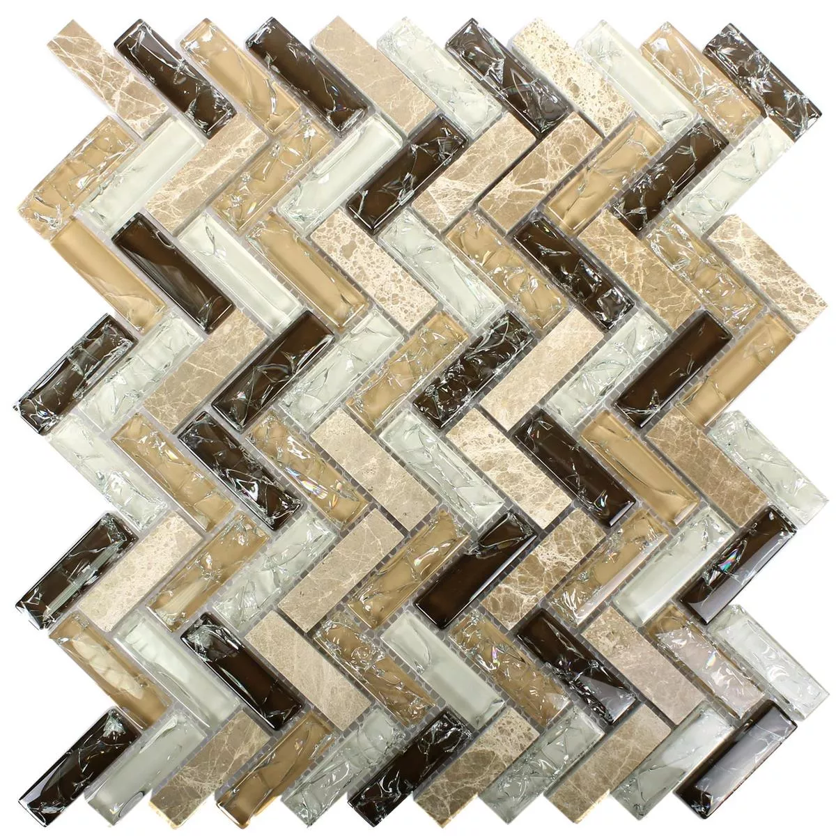 Mosaic Tiles Glass Natural Stone Malawi Emperador Fish Bone