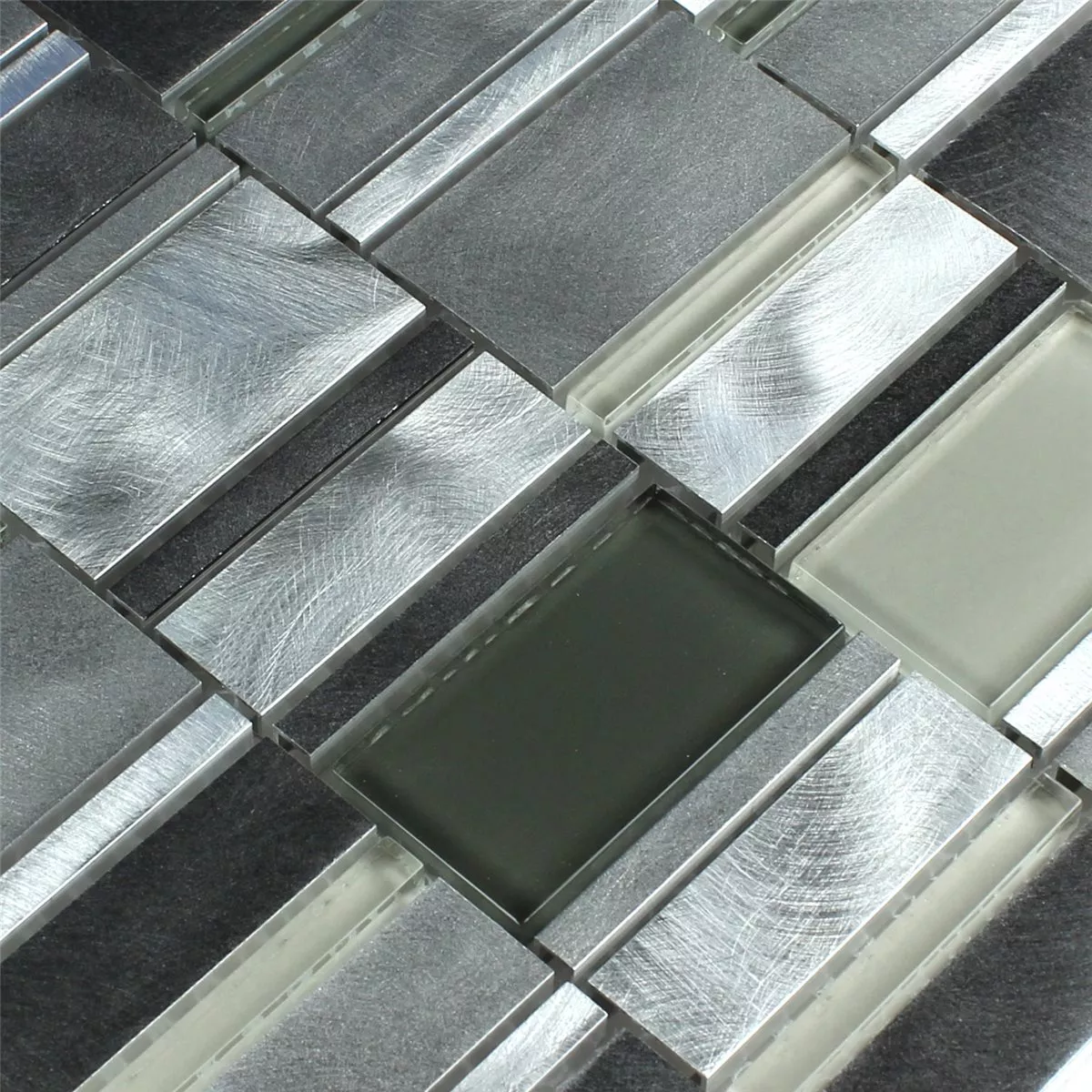 Próbka Mozaika Aluminium Szkło Szary Srebrny