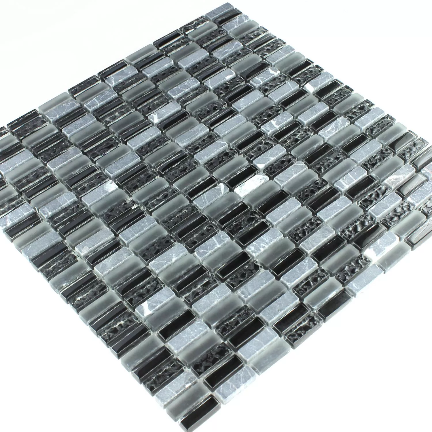 Mosaic Tiles Glass Marble Grey Mix 10x30x8mm