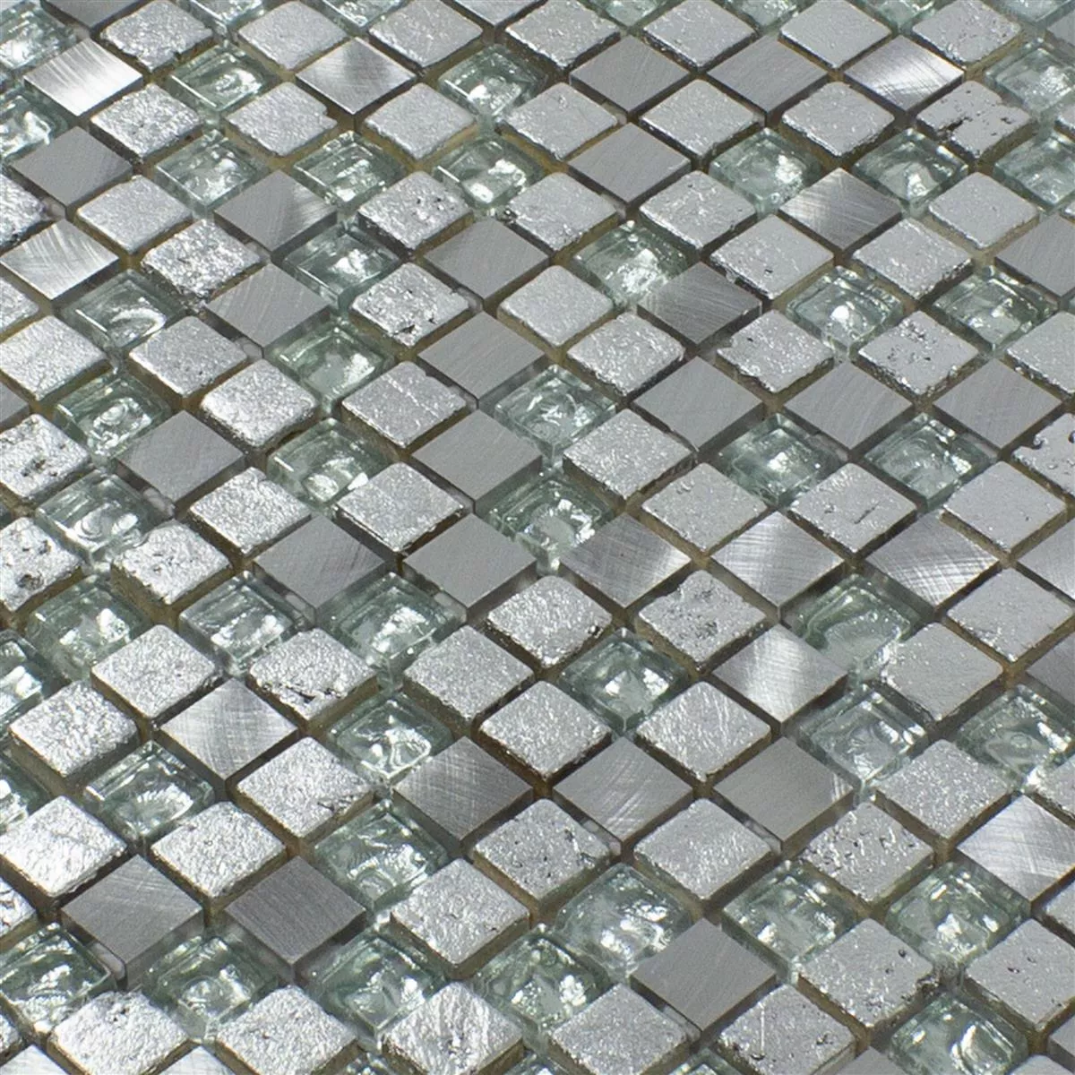 Kamień Naturalny Szkło Aluminium Mozaika Stilo Jasnoszary Srebrny