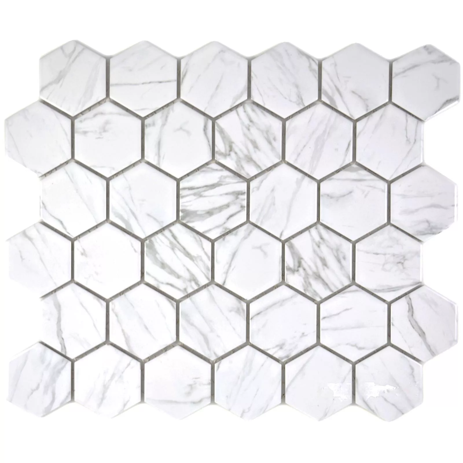 Sample Ceramic Mosaic Mozart Hexagon White Glossy