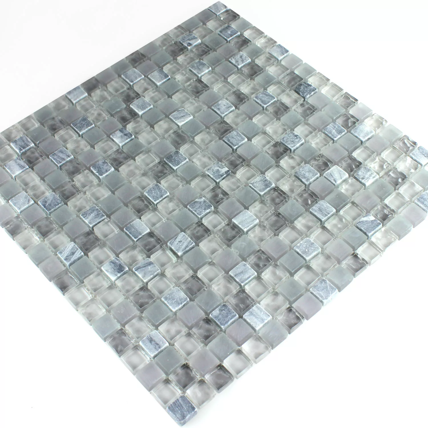 Mosaik Fliser Glas Marmor Morkgra 15x15x8mm