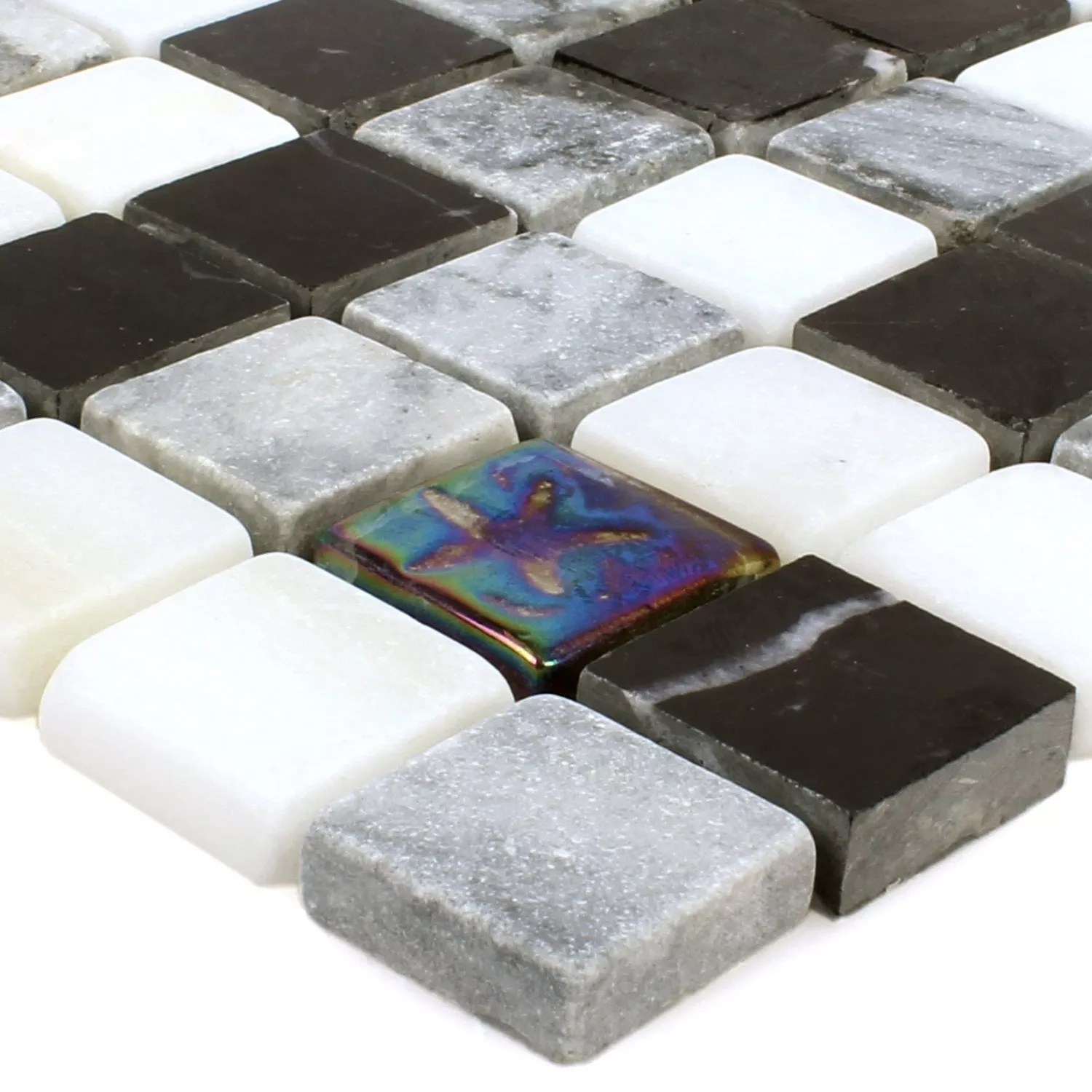 Mosaikfliesen Relief Marmor Glas Mix Schwarz Grau Weiss