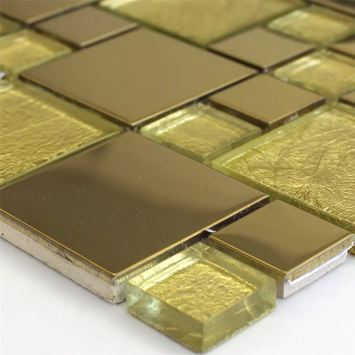 Mosaikfliesen Glas Edelstahl Metall Gold