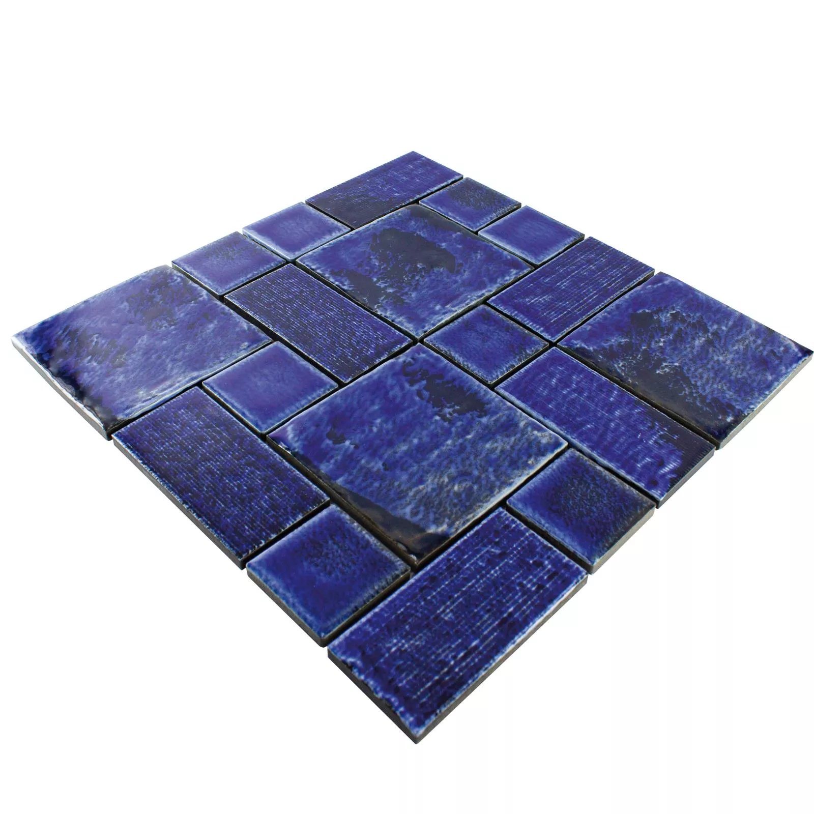 Muster von Keramik Mosaikfliese Bangor Glänzend Blau Mix