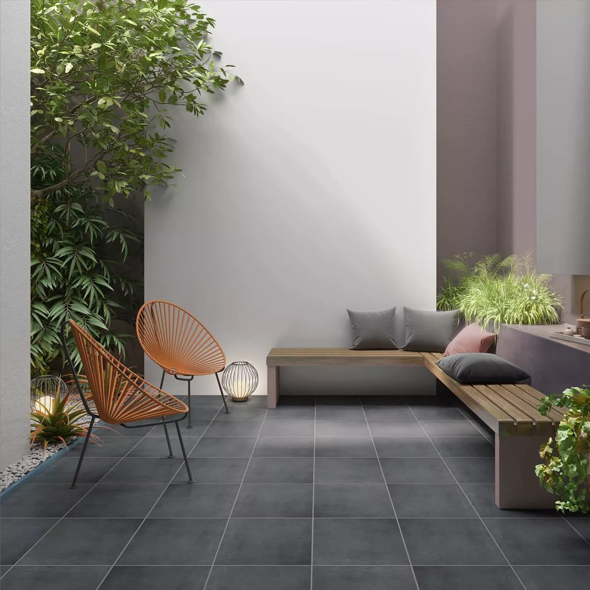 Terrace Tiles Porcelain Stoneware Herzford Anthracite 60x60x2cm