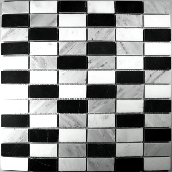 Azulejo Mosaico Mármore Preto Branco Mix