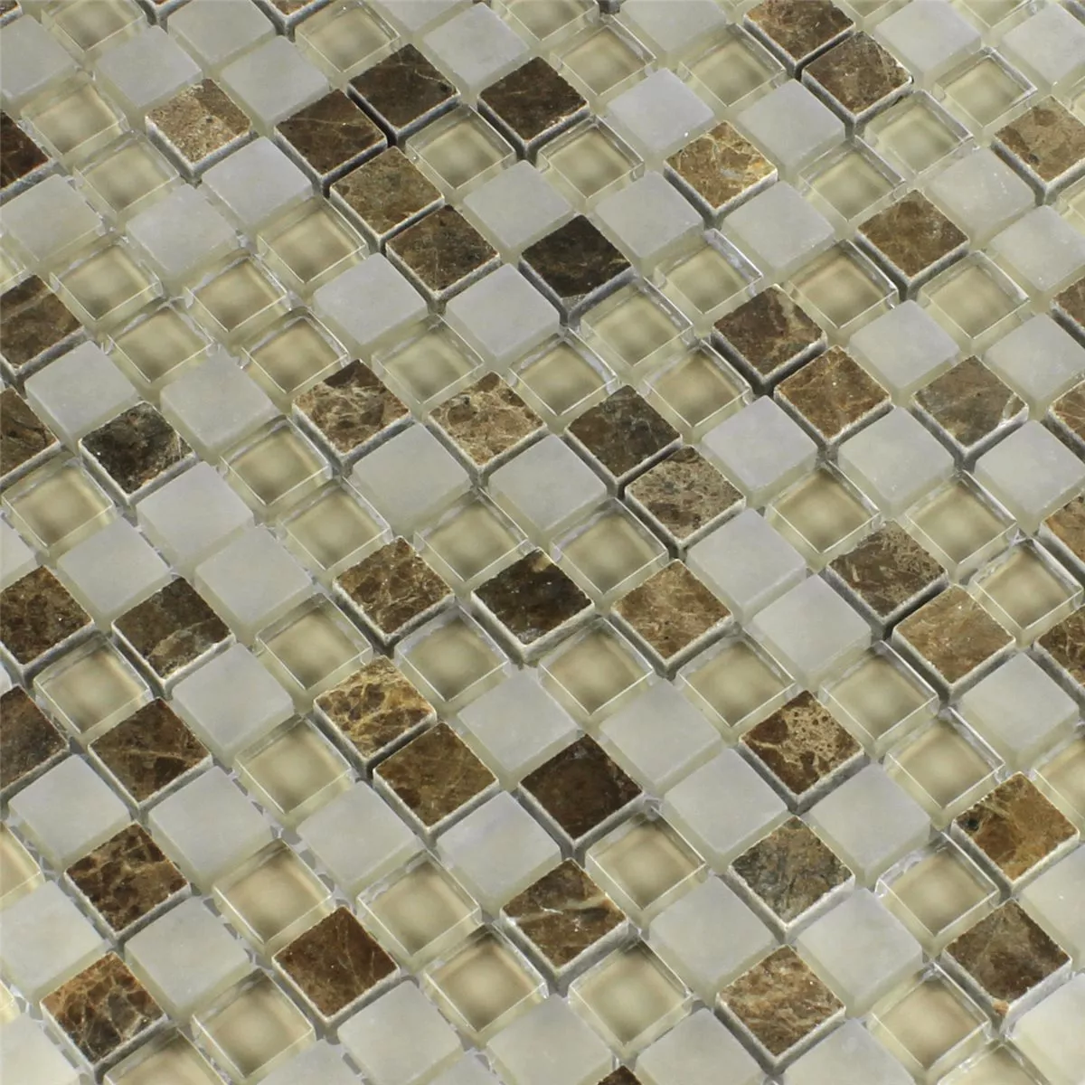 Mosaico Vetro Marmo Quebeck Marrone 15x15x8mm