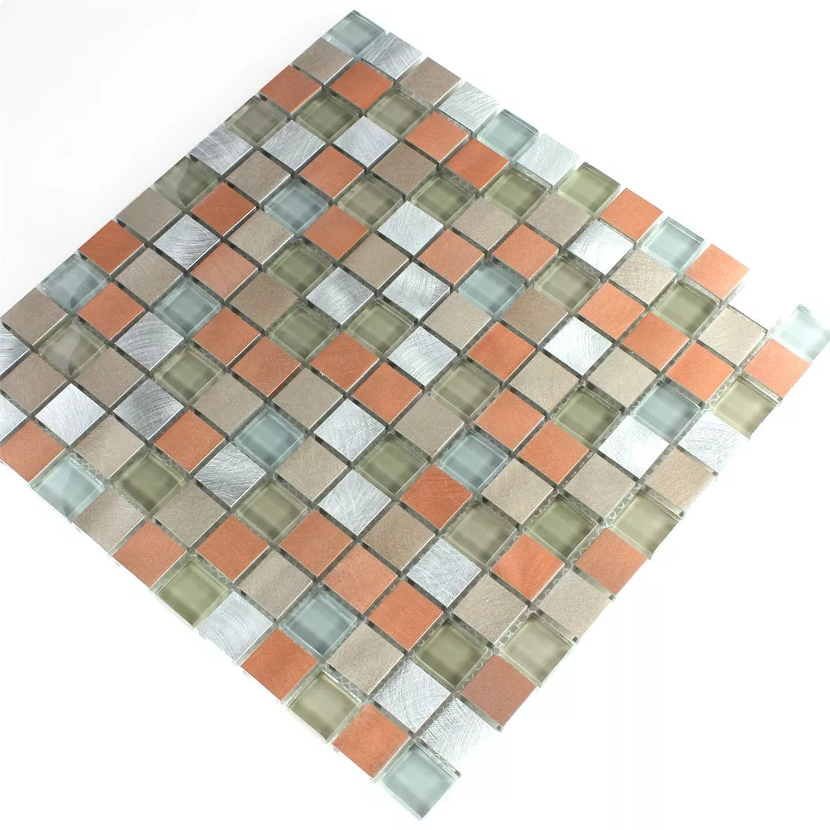 Mozaik Pločice Staklo Aluminij Metal Narančasta Srebrna Mix