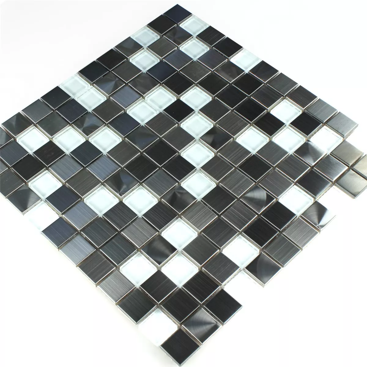 Mosaico Metallo Vetro Bianco Argento