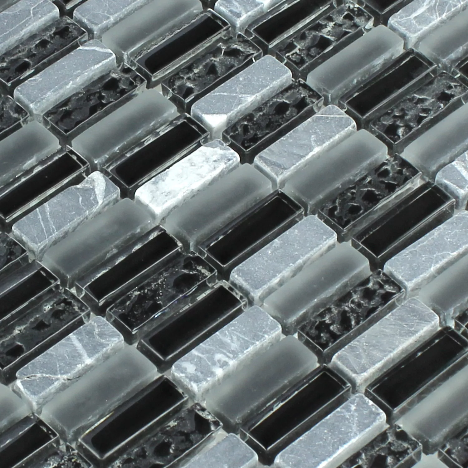 Mosaikfliesen Glas Marmor Grau Mix 10x30x8mm
