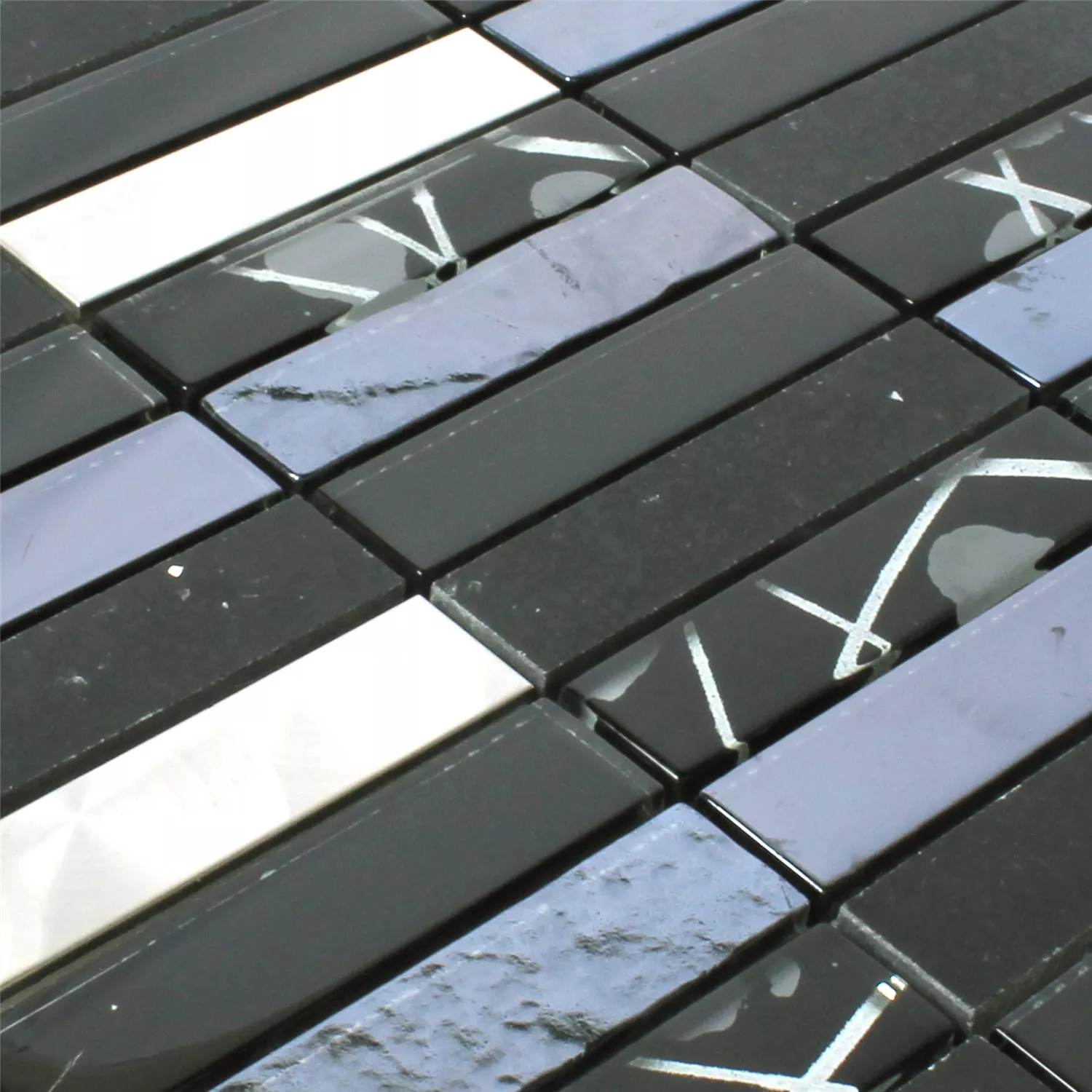 Sample Mosaic Tiles Musical Glass Stone Steel Mix Black