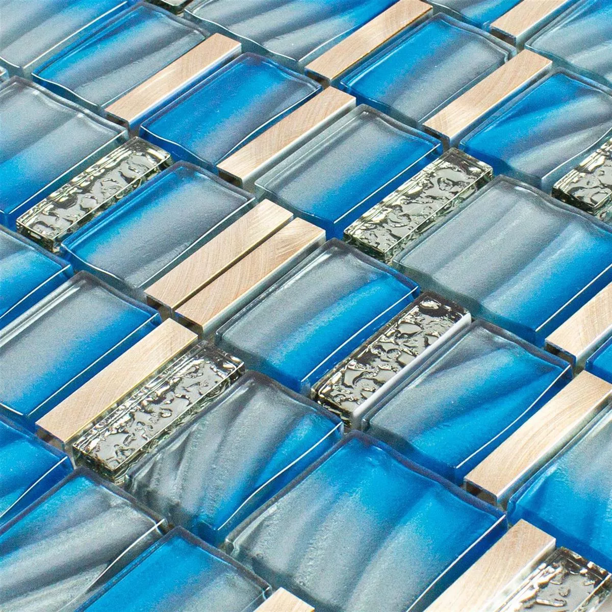 Prøve Glas Metal Mosaik Fliser Union Blå Kobber
