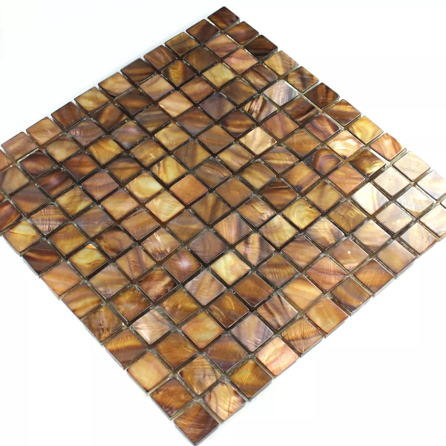 Azulejo Mosaico Vidro Efeito Madrepérola Marrom Ouro 23x23x8mm