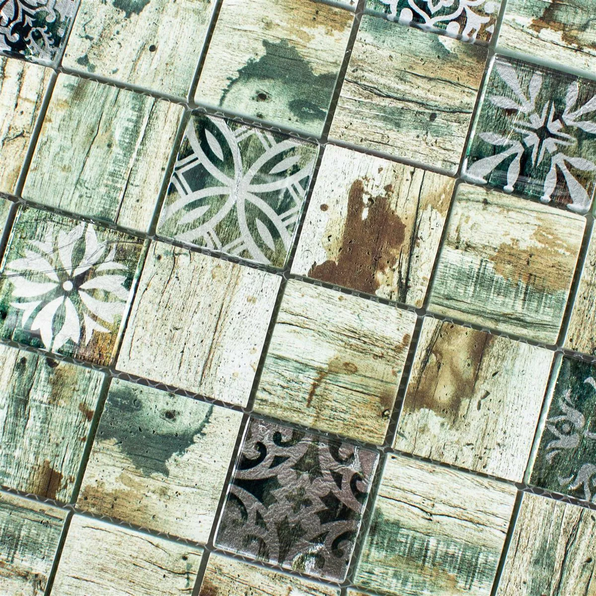Muster von Glasmosaik Fliesen Holzoptik Township Beige Braun Q48