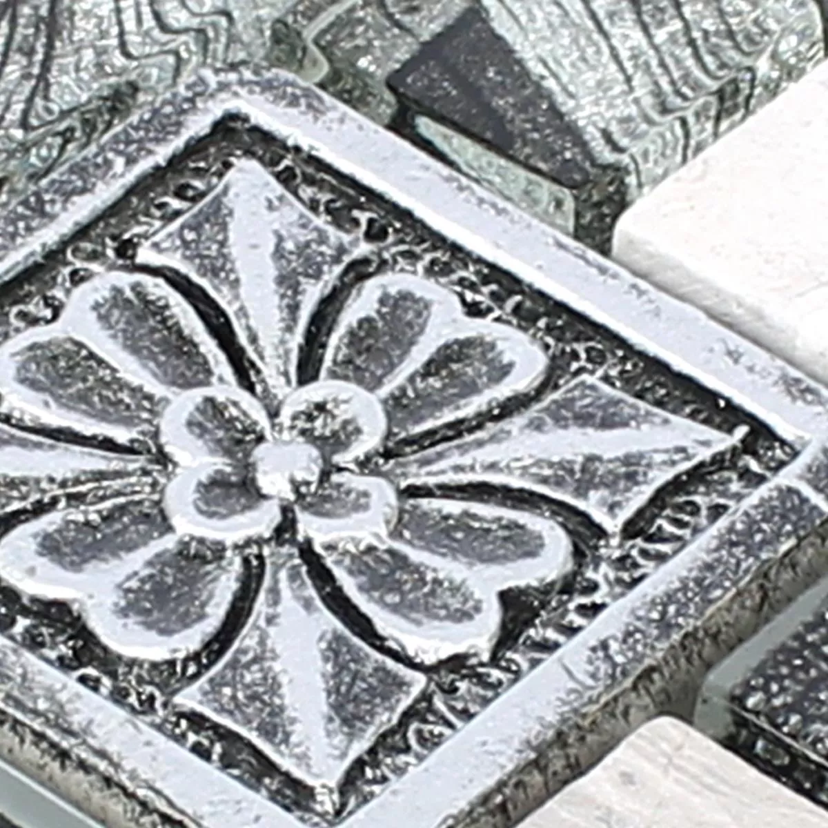 Próbka Mozaika Levanzo Szkło Żywica Ornament Mix Srebrny