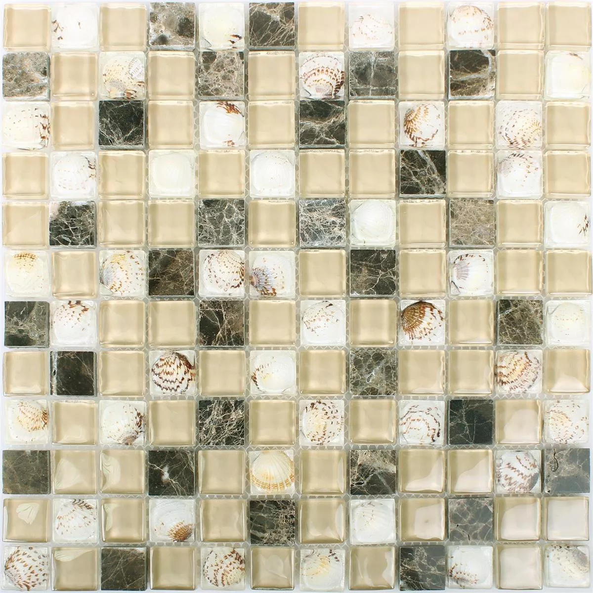 Glass Mosaic Natural Stone Tiles Tatvan Shell Brown Beige